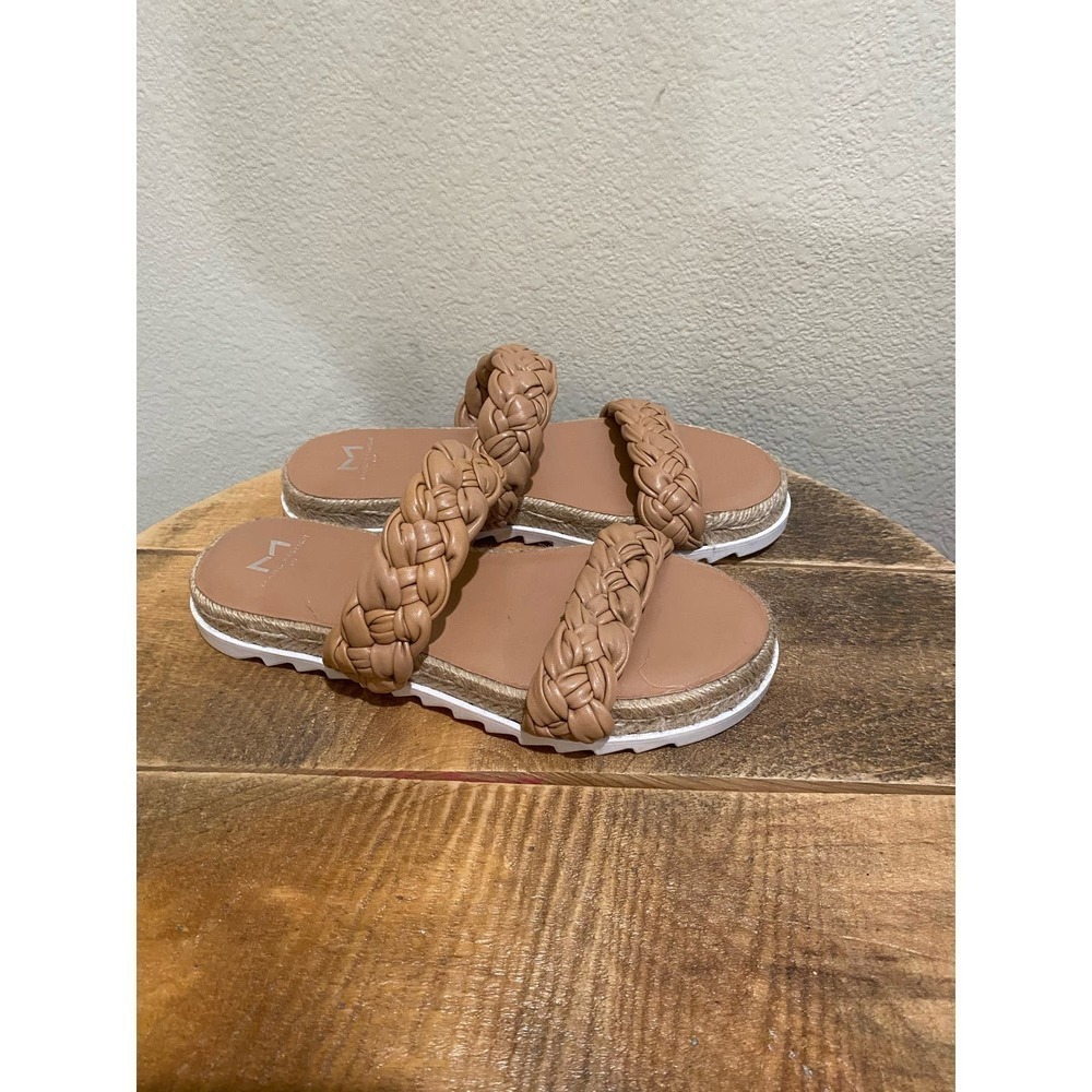 Marc Fisher LTD Jaimee Brown Leather Braided Espadrille Sandals Size 6